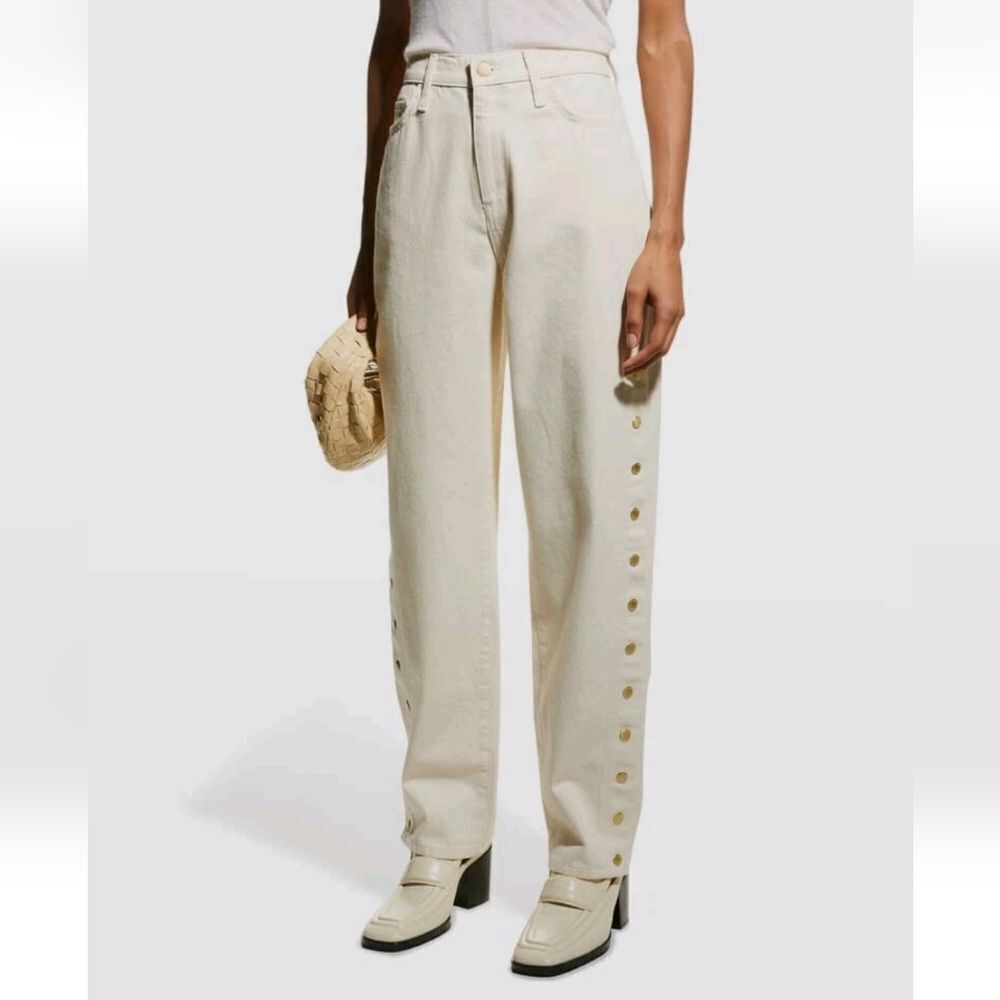 Triarchy Women's Beige Tear Away Straight-Leg Jeans Pants Size 32